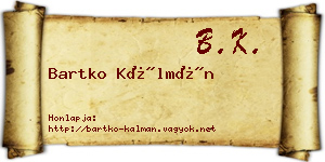 Bartko Kálmán névjegykártya